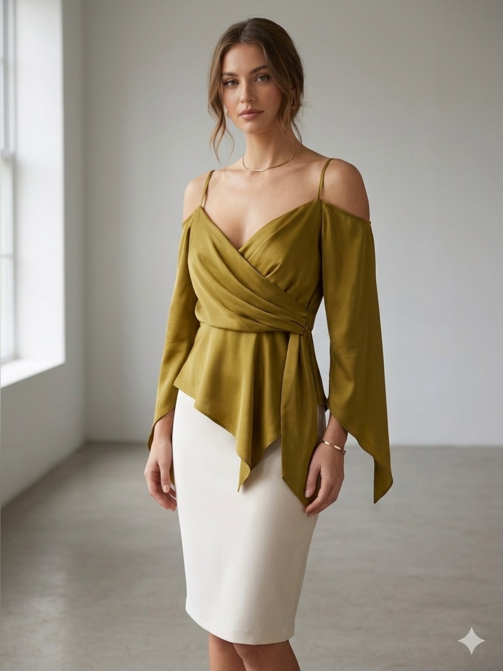 Never worn Marciano Olive Green Asymmetric Draped Camisole